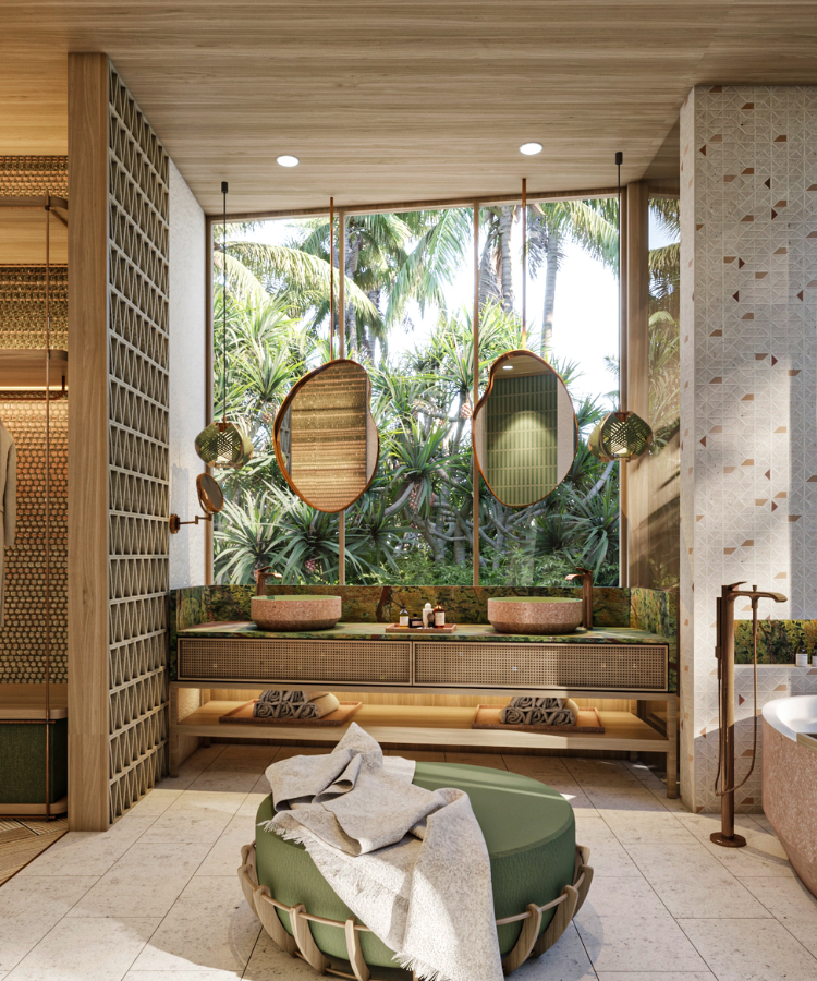 Luxury bathroom with outdoor view